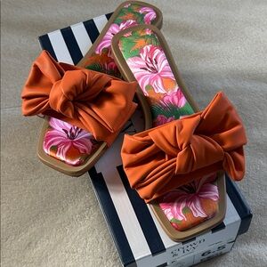 Crown & Ivy Floral Sandals with Orange Bows